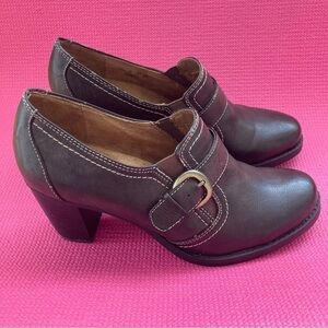 Natural Soul  by Naturalizer Buckle Block Heels Leather Shoes Brown Women’s 9.5
